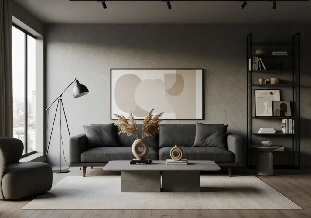 urban modern living room, sleek style